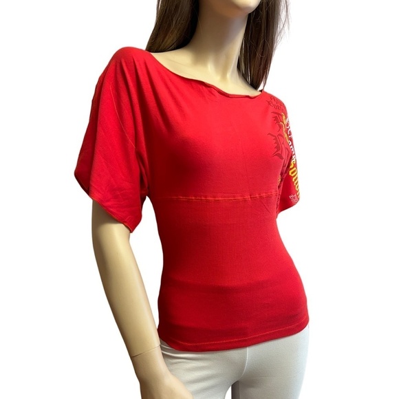 Apple Bottoms by Nelly Top Graphic Print Branded Tee Y2K Ribbed Bodice Made USA - Picture 8 of 13